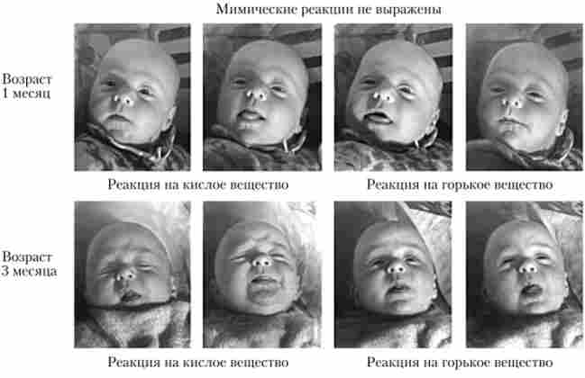 Мімічні реакції на смакову стимуляцію у дитини у віці одного і трьох місяців